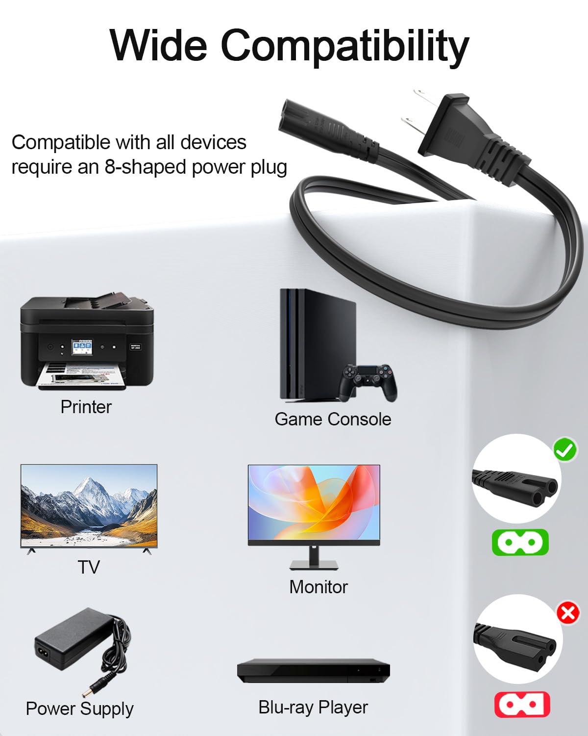 Amazon.com: TV Power Cord 15Ft Cable for Samsung LG TCL Sony:2